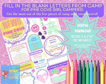FUN GIRLY QUESTIONNAIRE Summer Camp Mail Letter Template Printable for Pine Cove