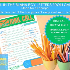 Plantilla para rellenar el espacio en blanco para niños Campamento de verano Descarga digital Carta Todos los campamentos