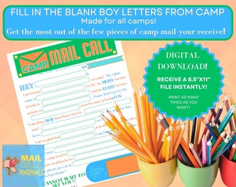 Fill in the Blank Template boy Summer Camp Digital Download Letter All Camps