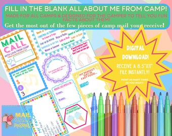 LETTER FUN QUESTIONNAIRE Fill in the Blank Template - For All Camps! Designed for the camper to share fun facts that are all about them!