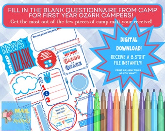 FUN QUESTIONNAIRE for OZARK first year campers Summer Camp Mail Letter Template Printable