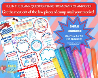 LETTER FUN QUESTIONNAIRE Fill in the Blank Template - For Camp Champions