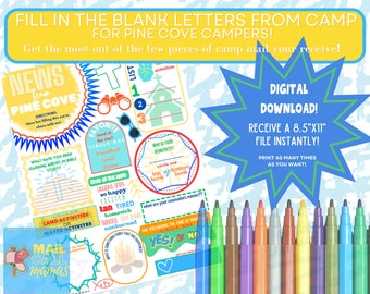 FUN QUESTIONNAIRE Summer Camp Mail Letter Template Printable for Pine Cove