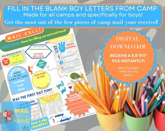 LETTER FUN QUESTIONNAIRE Fill in the Blank Template - For Boys and All Camps