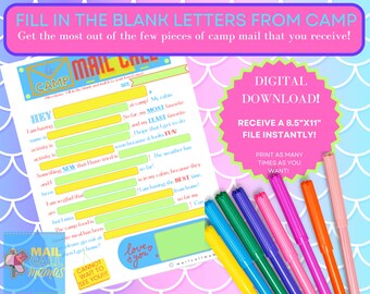 Fill in the Blank Template Girly Summer Camp Digital Download Letter All Camps