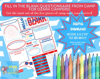 FUN QUESTIONNAIRE for OZARK campers Summer Camp Mail Letter Template Printable