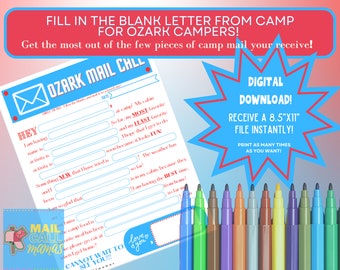 FUN Fill In the Blank LETTER for OZARK campers Summer Camp Mail Letter Template Printable