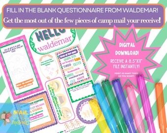 QUESTIONNAIRE LETTER FUN Fill in the Blank Template - Camp Waldemar Girls, Great for Anytime at camp!