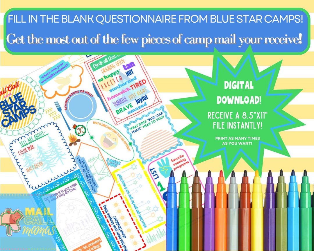 LETTER FUN QUESTIONNAIRE Fill in the Blank Template - for Blue Star ...