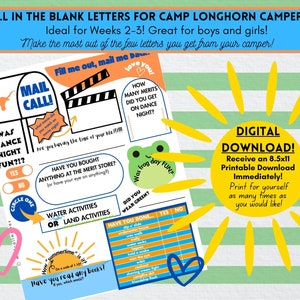 Cuestionario Carta para llenar el espacio en blanco Carta del campamento CAMP LONGHORN Semana 2+