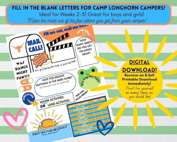 Questionnaire Letter Fill in the Blank Camp Letter CAMP LONGHORN Week 2+