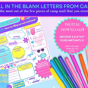 CUESTIONARIO DE CARTAS DIVERTIDAS Plantilla para completar el espacio en blanco - Para niñas y todos los campamentos