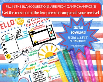 LETTER FUN QUESTIONNAIRE Fill in the Blank Template - For Camp Champions