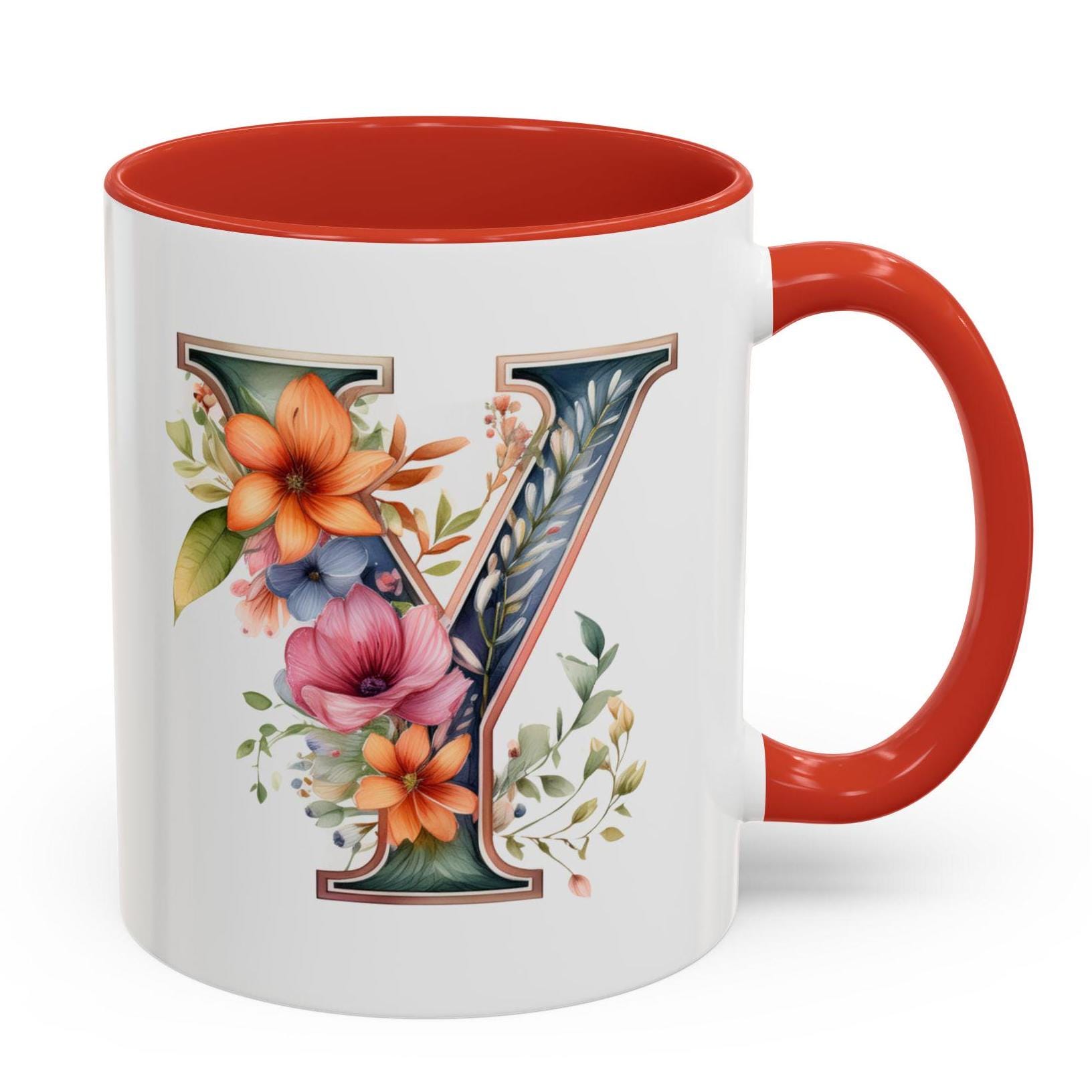 Mug Blanc Céramique - Initiale Y Avec Monogramme Floral