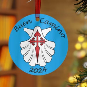 Buen Camino Ornaments Presentes de lembrança de Natal | Presente de ornamento de lembrança Personalize o ano da sua peregrinação ao Caminho Presente de Natal