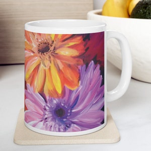 Painted Daisy Ceramic Mug: Original Floral Artwork, Coffee or Tea