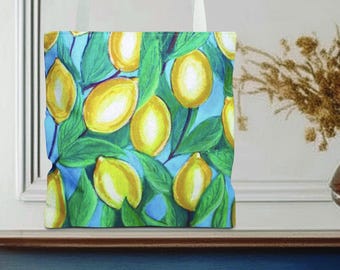 Lemon Painting Tote Bag: Sturdy Water-Resistant Canvas