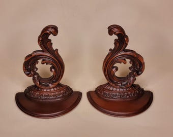Vintage Syroco Wood Bookends / Wall Shelf /Sconce – Mid-Century Ornate Design