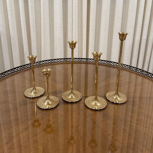 Set of 5 Vintage Solid Brass Candle Holders - Elegant Candlesticks for Taper Candles