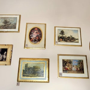 Vintage Italian Florentine Wall Gallery - Gilt Framed Prints & Plaques - Mid Century European Decor