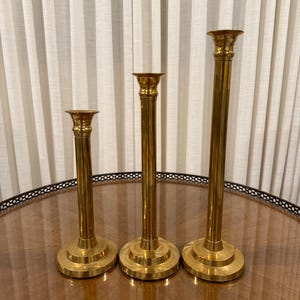 Set of 3 Vintage Solid Brass Candle Holders - Elegant Candlesticks for Taper Candles