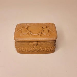 Vintage Terracotta Cherub Trinket Box: Rococo Baroque Decor, Made in Italy