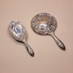Vintage Silver Plated Vanity Set - Mirror & Brush Elegant Hollywood Regency Elegance