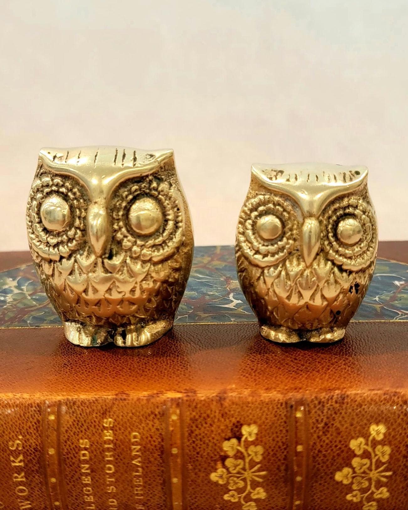 Solid Brass Owl Figurines Set | Mid Century Modern Woodland Bird Statues