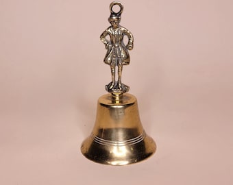 Vintage Solid Brass Hand Bell with Figurine Handle - Collectible Desk Bell
