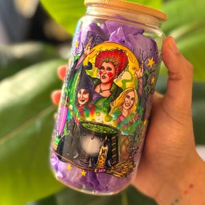 Hocus Witch Halloween Movie 16oz Glass Tumbler – Bamboo Lid & Metal Straw