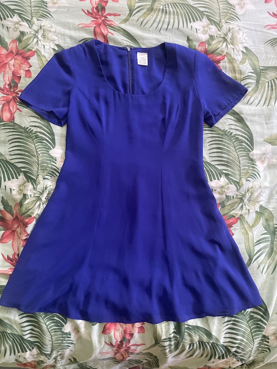 1990s Vintage Blue Violet Mini Dress Y2K Mesh Smal