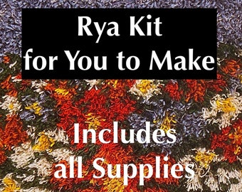 Rya Rug Kit named Markblomst...Midcentury-Modern style. Wool yarn and backing.  60 x 110 cm or +/- 23.5" x 43.3"