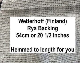 Finnish Rya (Ryijy) Rug backing made by Wetterhoff Oy. 54 cm 20.5" wide.  Wool and Linen for Wall hangings.