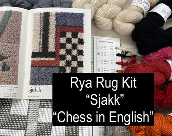 DIY Rya Rug Kit called "Sjakk" or Chess in English  Size 31" x 47" (80 x 120 cm) Great for beginners.  Everything you need.