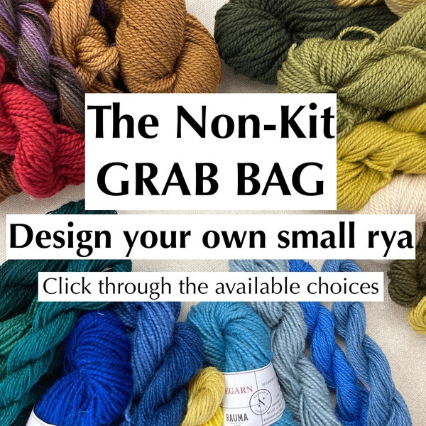 Non-Kit Grab Bag Rya Rug - Backing, Needles, and vintage rya Yarn in your Choice of color combinations. Mixed choice of blends.  16" x 18"