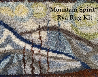 NEW Rya Rug Kit Design. All included. DIY.  High quality wool yarn and backing. 31" x 47" Mountain Spirit. Supplies of Norway.  Instructions