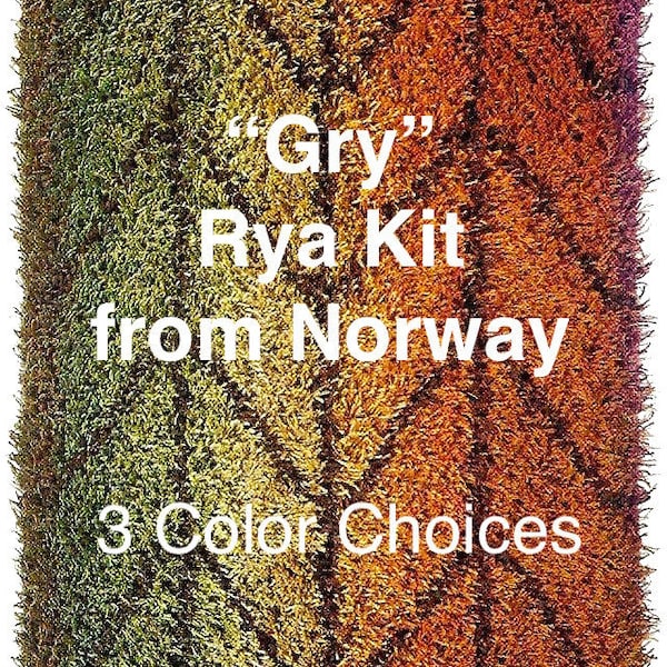 Rya Rug Kit 24"x43" from Norway "GRY" in Greens-Rusts, Gray-Blues, or Red-Purples ...Virgin Wool yarn, Wool backing, all you need.