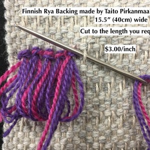 Finnish Rya (Ryijy) Rug backing. 15.5-Inch Wide. Made of Wool and Linen for Surface hand-knotting  Made by Taito Pirkanmaa. Cut for you.