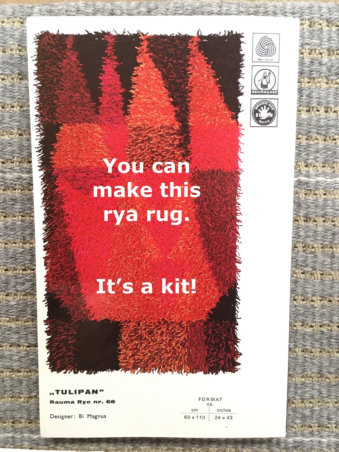 Rya Rug Kit From Norway TULIPAN in Reds or Blues Norwegian Wool and