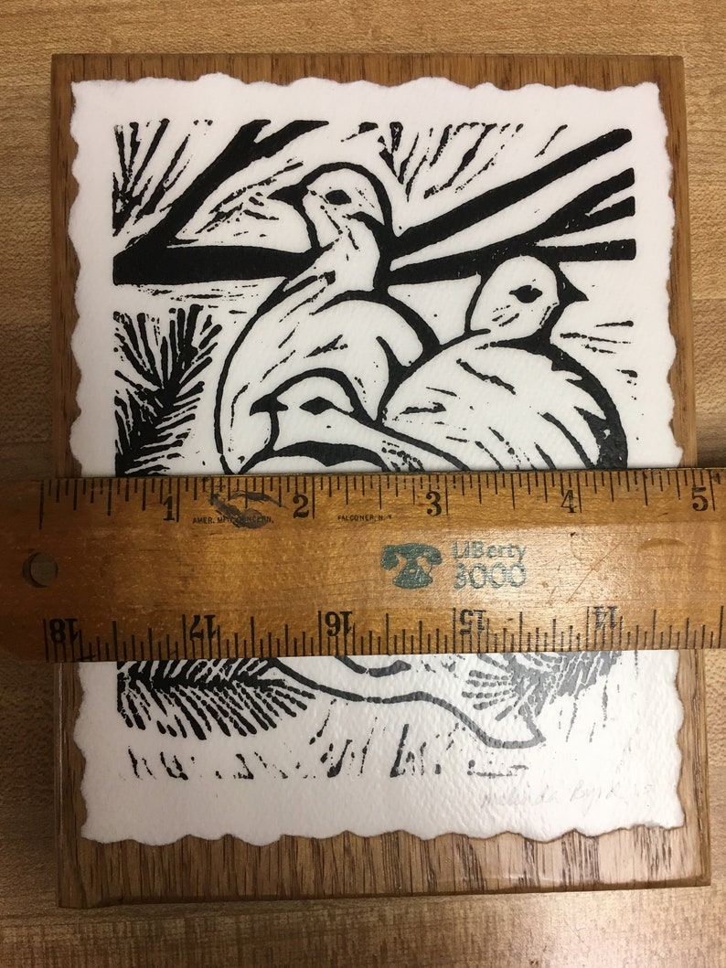Original Hand-Rubbed Print No frame required Three Ptarmigans linocut print Mounted on Oak