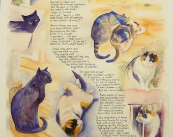 Illustrated Cat Poem for Cat Lovers--a Quality Print of a Watercolor painting:  Blitz and Her Kits