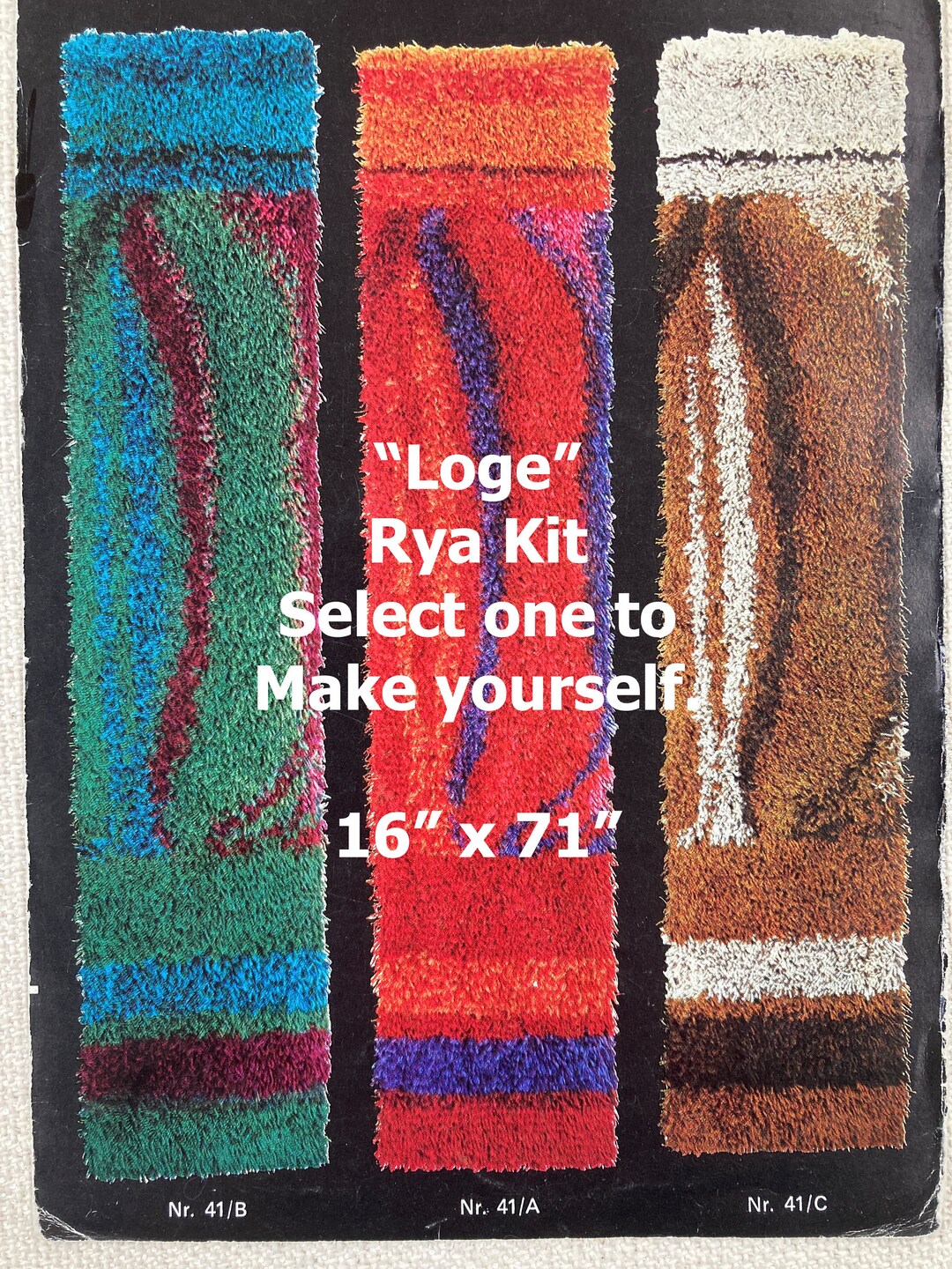 Rya Kit Long and Narrow Called LOGE. DIY Make Your Own Rug. Kit From