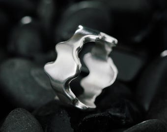 Molten Silver Drip Ring | Organic Liquid Metal Band  | Sculptural Sterling Silver | Unique Organic Statement piece.