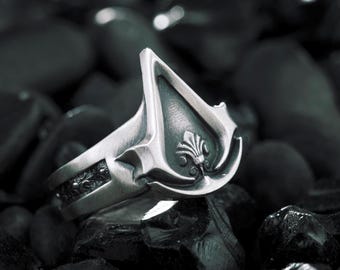 Sterling Silver Assassin Ring | Medieval Insignia Band | Gaming Inspired Jewelry