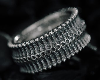 Handmade Sterling Silver Spine Ring: Sci-Fi Biomechanical Design