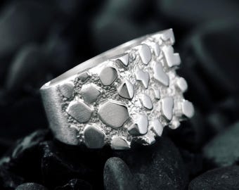 Modern Nugget Jewelry | Brutalist Silver Ring | Luxury Organic Texture Band