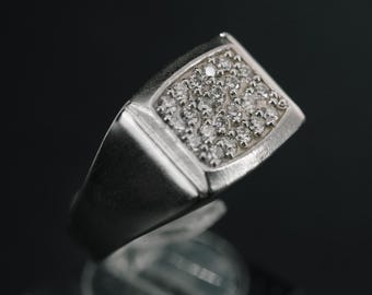 Diamond Sterling Silver Signet Ring | Men's Statement Jewelry