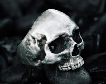 Sterling Silver Anatomical Skull Ring | Gothic Biker Memento Mori Jewelry
