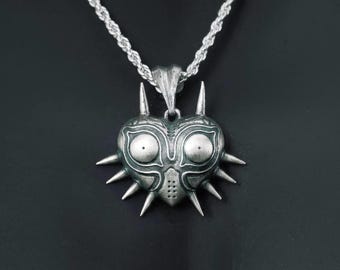 Sterling Silver Majora’s Mask Pendant | Fantasy Game Jewelry | Gothic Gamer Necklace