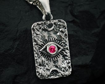 Custom Gemstone Evil Eye Pendant | Sterling Silver Protection Necklace | Custom Birthstone Pendant | Modern Spiritual Jewellery
